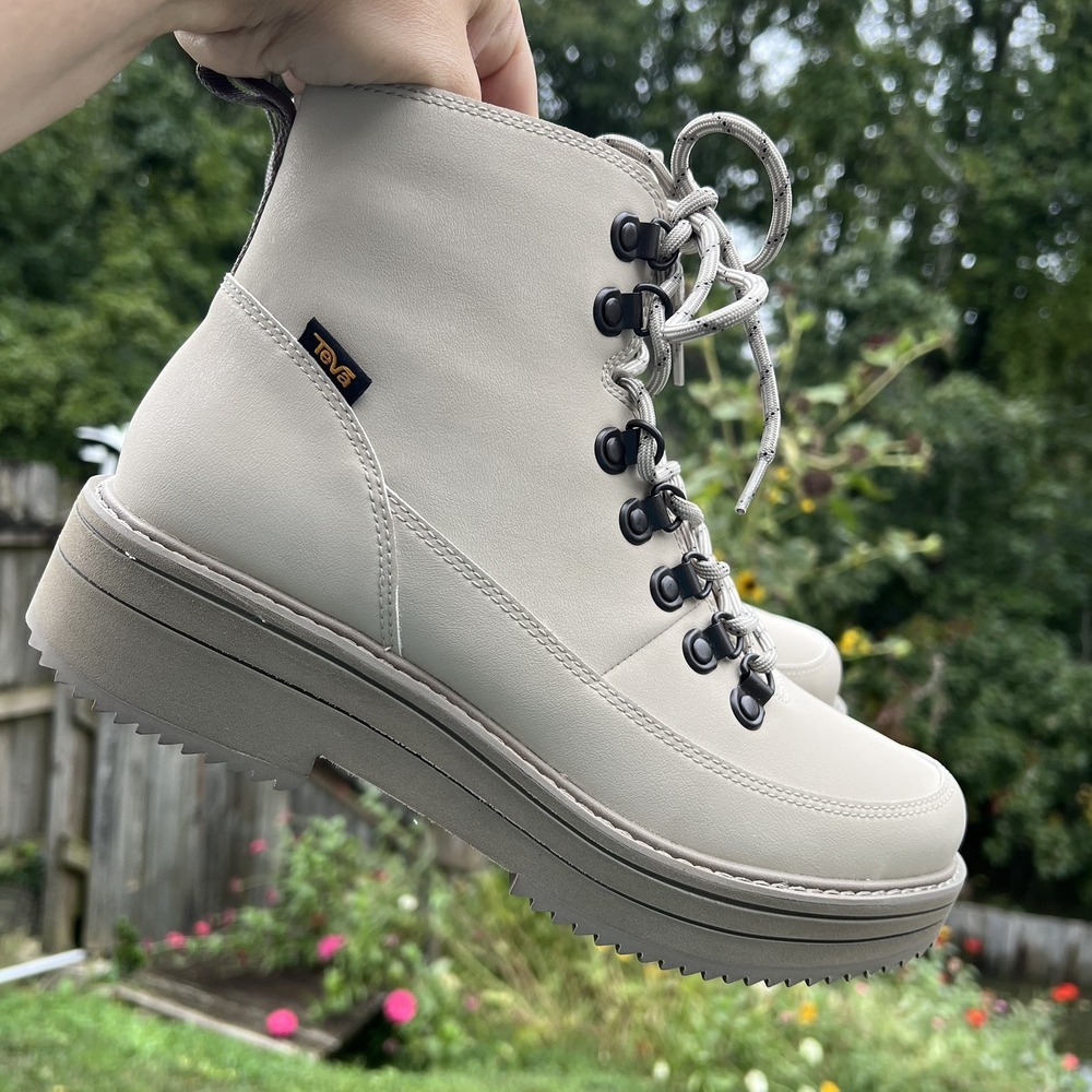 Teva Midform Ankle Boots White Swan Leather Lace Up Women's 9 Max Comf